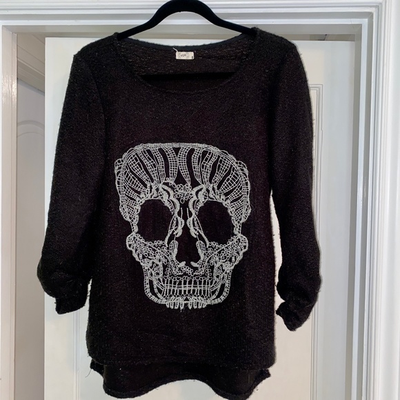 Black Embroidered Skull Sweater - Picture 1 of 5